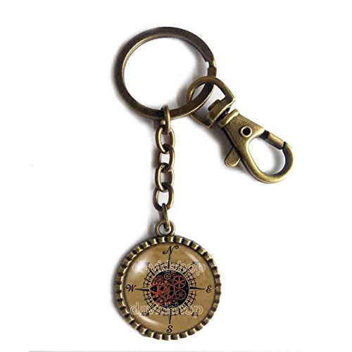 Antique Vintage Nautical Gear Steampunk Compass Keychain Key Chain Key Ring Cute Keyring Car