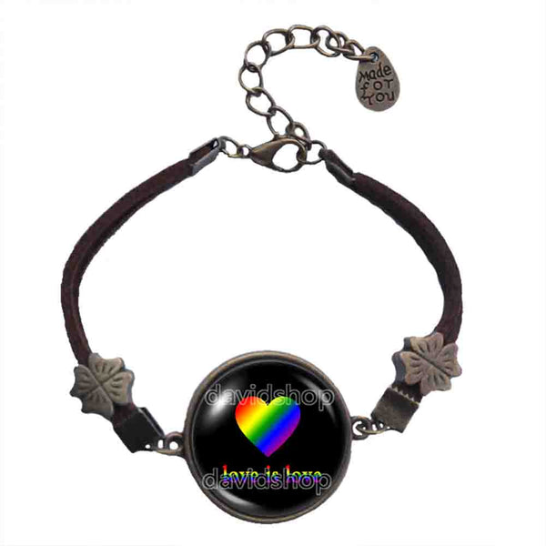 Love Is Love Gay Pride Bracelet Heart Flag Rainbow LGBTQ Symbol Art Cute Gift Colorful Hip Hop Charm