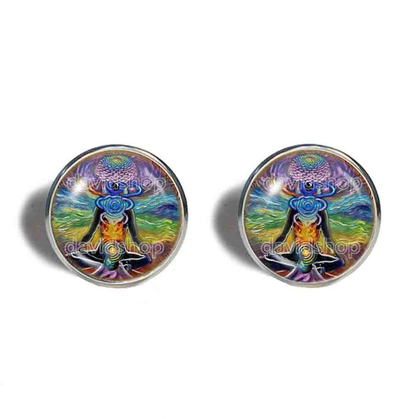 Chakra Cufflinks Cuff links Yoga Meditation Buddha Fashion Jewelry Om Symbol Charm