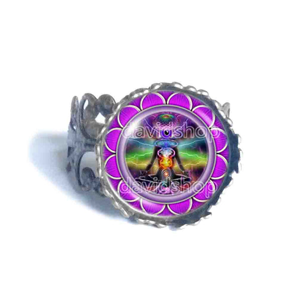 7 Chakra Ring Yoga Meditation Buddha Fashion Jewelry Om Symbol