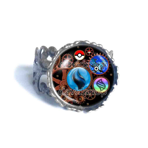 Pokemon Charizard X Pokeball Ring Anime Jewelry Charizardite X Mega Stone Cosplay Gear Steampunk Keystone
