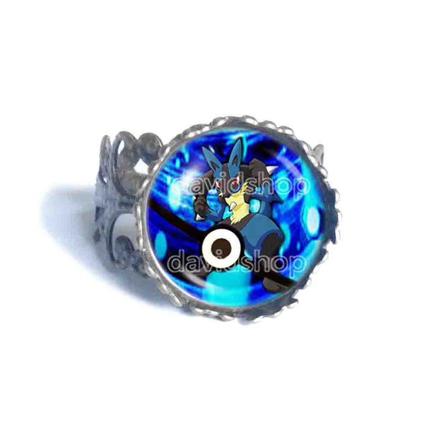 Pokemon Lucario Pokeball Ring Lucarionite Mega Stone Anime Jewelry Cosplay Charm