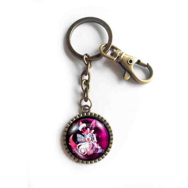 Pokemon Eevee Evolution Sylveon Keychain Car Cute Keyring Anime Cosplay Cute