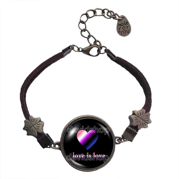 Love Is Love Genderfluid Pride Bracelet Pendant Fashion Jewelry Symbol Heart Flag Rainbow LGBTQ Art Cute Gift Colorful Hip Hop Charm