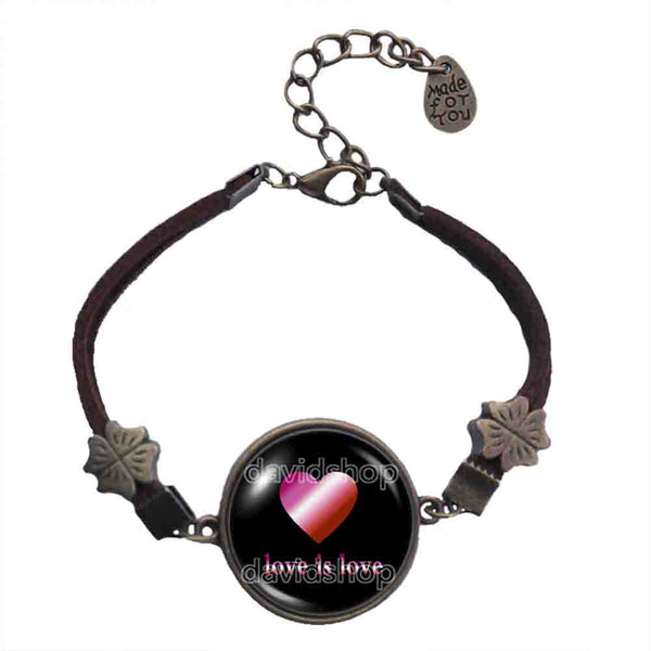 Love Is Love Lesbian Pride Bracelet Pendant Fashion Jewelry Symbol Heart Flag Rainbow LGBTQ Art Cute Gift Colorful Hip Hop Charm