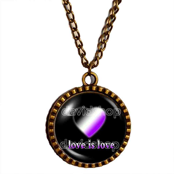 Love Is Love Asexual Pride Necklace Pendant Fashion Jewelry Heart Flag Rainbow LGBTQ Symbol Cute Gift Colorful Hip Hop Charm