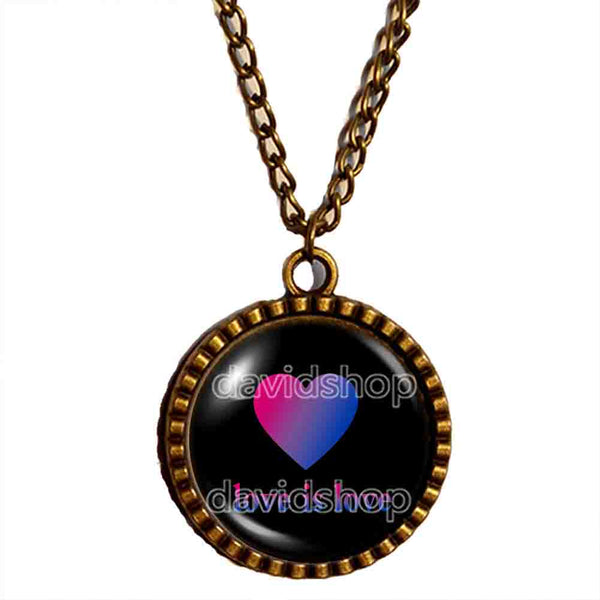Love Is Love Bisexual Pride Necklace Pendant Fashion Jewelry Heart Flag Rainbow LGBTQ Bi Cute Gift Colorful Hip Hop Charm