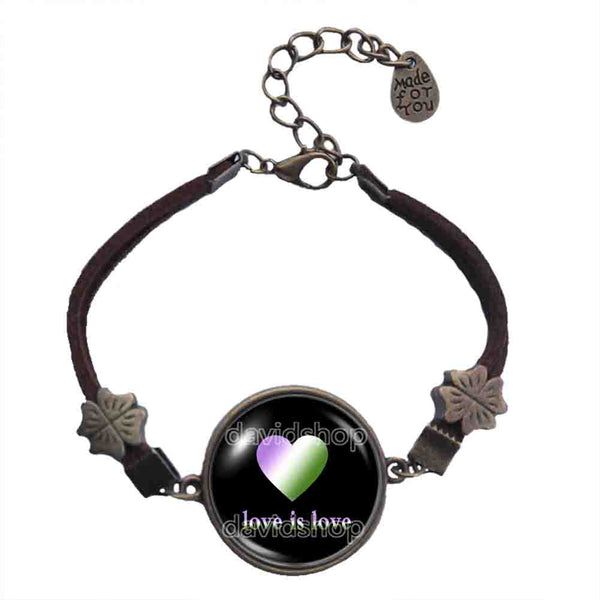Love Is Love Genderqueer Pride Bracelet Pendant Fashion Jewelry Symbol Heart Flag Rainbow LGBTQ Non-Binary Cute Gift Colorful Hip Hop Charm
