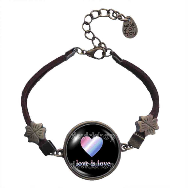 Love Is Love Bigender Pride Bracelet Pendant Fashion Jewelry Symbol Heart Flag Rainbow LGBTQ Cute Gift Colorful Hip Hop Charm