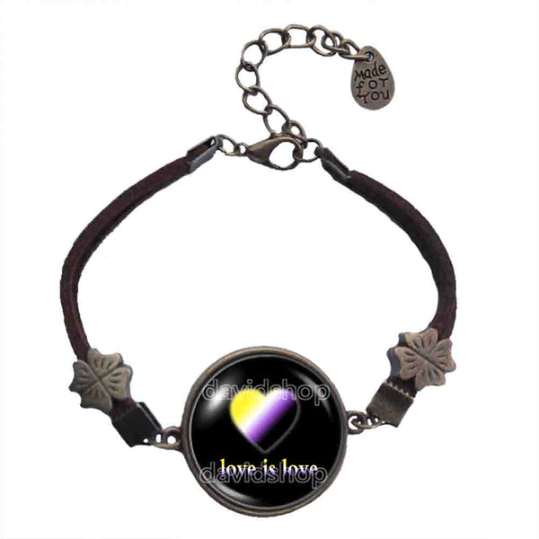 Love Is Love Non Binary Pride Bracelet Pendant Fashion Jewelry Symbol Heart Flag Rainbow LGBTQ Cute Gift Colorful Hip Hop Charm