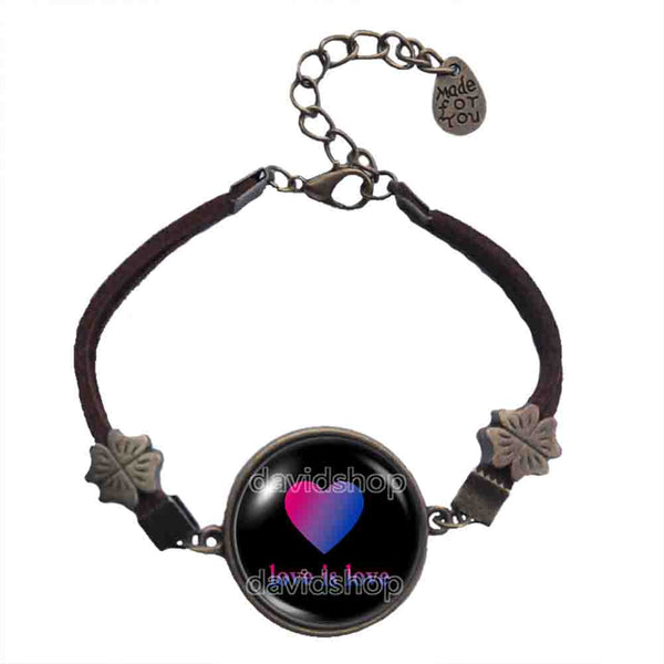 Love Is Love Bisexual Pride Bracelet Pendant Fashion Jewelry Symbol Heart Flag Rainbow LGBTQ Bi Cute Gift Colorful Hip Hop Charm
