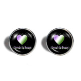 Love Is Love Genderqueer Pride Earrings Ear Cuff Fashion Jewelry Heart Flag Rainbow LGBTQ Symbol Non-Binary Cute Gift Colorful Hip Hop Charm