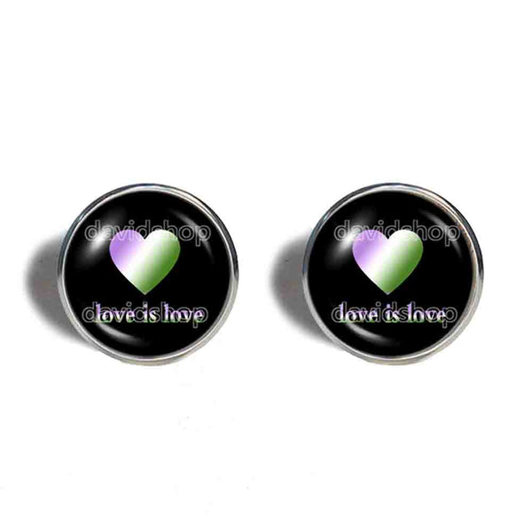 Love Is Love Genderqueer Pride Earrings Ear Cuff Fashion Jewelry Heart Flag Rainbow LGBTQ Symbol Non-Binary Cute Gift Colorful Hip Hop Charm