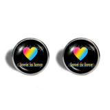 Love Is Love Pan Pride Cufflinks Cuff links Fashion Jewelry Heart Flag Rainbow LGBTQ Symbol Pansexual Cute Gift Colorful Hip Hop Charm