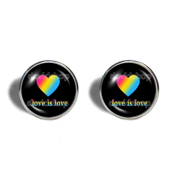 Love Is Love Pan Pride Cufflinks Cuff links Fashion Jewelry Heart Flag Rainbow LGBTQ Symbol Pansexual Cute Gift Colorful Hip Hop Charm