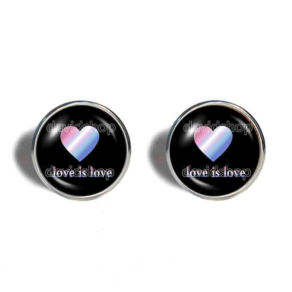 Love Is Love Bigender Pride Earrings Ear Cuff Fashion Jewelry Heart Flag Rainbow LGBTQ Symbol Cute Gift Colorful Hip Hop Charm