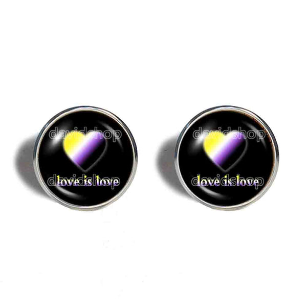 Love Is Love Non Binary Pride Cufflinks Cuff links Fashion Jewelry Heart Flag Rainbow LGBTQ Symbol Cute Gift Colorful Hip Hop Charm