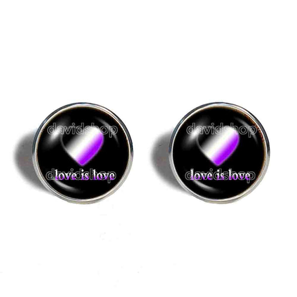 Love Is Love Asexual Pride Earrings Ear Cuff Fashion Jewelry Heart Flag Rainbow LGBTQ Symbol Cute Gift Colorful Hip Hop Charm