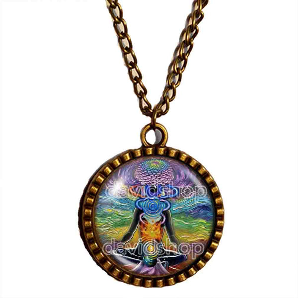 Chakra Necklace Yoga Meditation Buddha Pendant Fashion Jewelry Om Symbol Charm