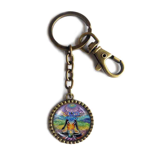 Chakra Keychain Key Chain Car Key Ring Cute Keyring Yoga Meditation Buddha Fashion Jewelry Om Symbol Charm