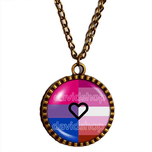 Bisexual Lesbian Pride Necklace Pendant Chain Bi LGBT Flag Cosplay Fashion Jewelry Sign