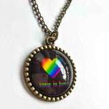 Love Is Love Gay Pride Necklace Photo Pendant Fashion Jewelry Heart Flag Rainbow LGBTQ Symbol Art Cute Gift Colorful Hip Hop Charm
