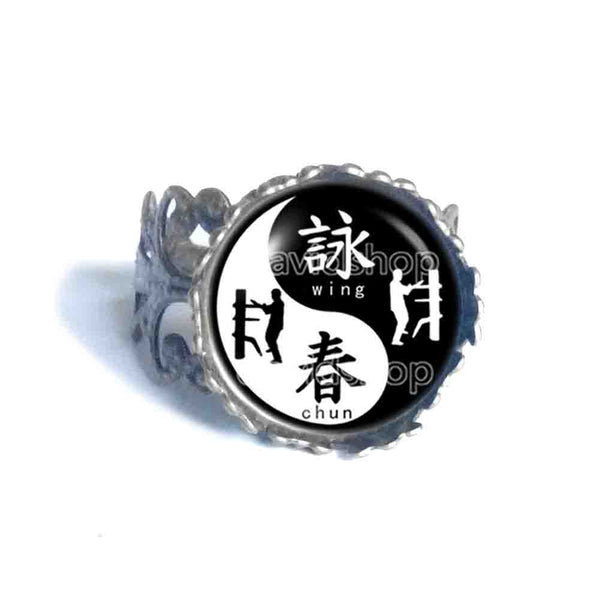 Wing Chun Ring Kung Fu Jewelry Yin Ying Yang Cosplay Charm Black White Sign