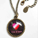 Love Is Love Gay Lesbian Necklace Photo Pendant Fashion Jewelry Heart Flag Rainbow LGBTQ Symbol Art Cute Gift Colorful Hip Hop Charm