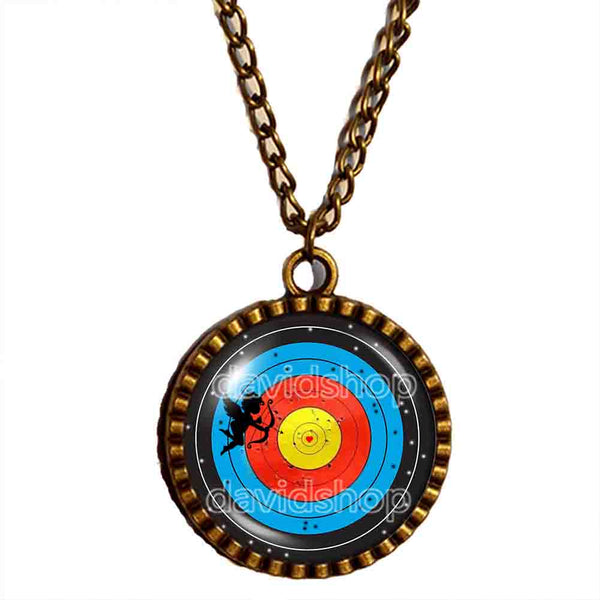 Archery Target Necklace Pendant Bow Cupid Arrow Heart Angel Love Cosplay Fashion Jewelry Sign