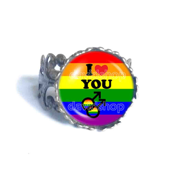 I Love You Gay Pride Rainbow Flag Ring Cosplay Love Wins Fashion Jewelry Sign