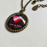 Love Is Love Gay Lesbian Necklace Photo Pendant Fashion Jewelry Heart Flag Rainbow LGBTQ Symbol Art Cute Gift Colorful Hip Hop Charm