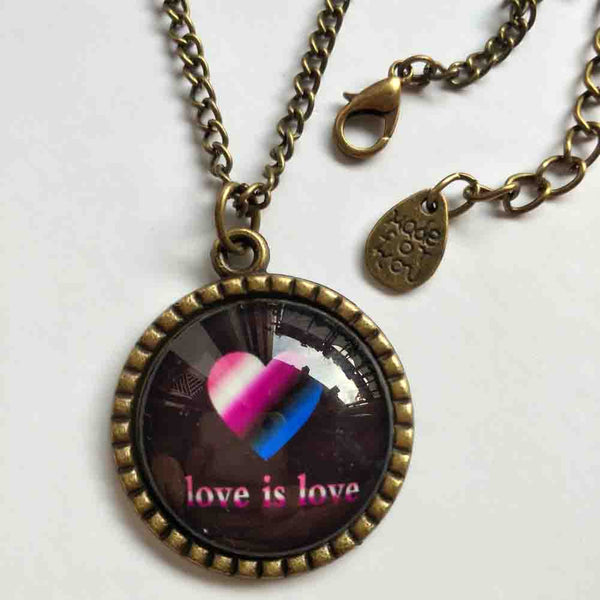Love Is Love Genderfluid Necklace Photo Pendant Fashion Jewelry Heart Flag Rainbow LGBTQ Symbol Art Cute Gift Colorful Hip Hop Charm