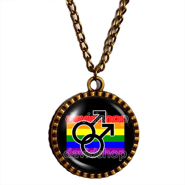 Rainbow Men Mens Gay Pride Necklace Pendant Chain Bi LGBT Flag Cosplay Fashion Jewelry Sign