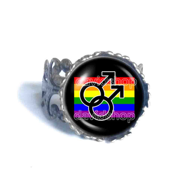 Rainbow Men Mens Gay Pride Ring Bi LGBT Flag Cosplay Fashion Jewelry Sign
