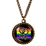 Rainbow Daughter Sister Women My Two Moms Wedding Lesbian Pride Necklace Pendant Jewelry Sign