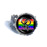 Rainbow Daughter Sister Women My Two Moms Wedding Lesbian Pride Ring Jewelry Sign