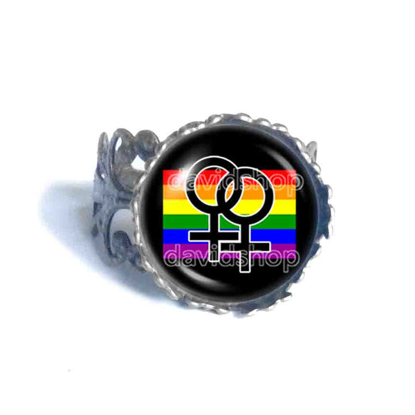 Rainbow Daughter Sister Women My Two Moms Wedding Lesbian Pride Ring Jewelry Sign