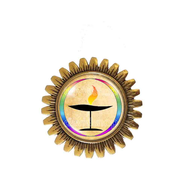 UU Flame Unitarian Universalist Chalice Brooch Badge Pin Flaming Cosplay Fashion Jewelry Sign