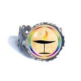 UU Flame Unitarian Universalist Chalice Ring LGBT Rainbow Flaming Cosplay Fashion Jewelry Sign