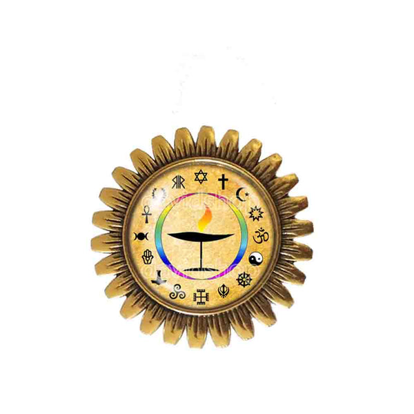 UU Flame Unitarian Universalist Rainbow Flaming Chalice Brooch Badge Pin Fashion Jewelry Christian Hindu Buddhist Cosplay