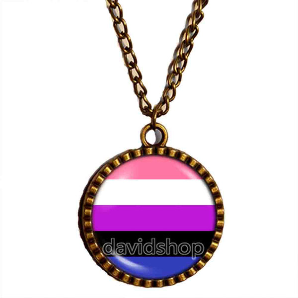 Genderfluid Pride Necklace Photo Pendant Chain Fashion Jewelry Cosplay Flag