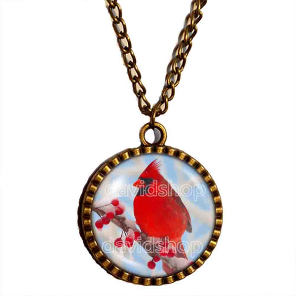 Red Cardinal Necklace Glass Pendant Fashion Jewelry Winter Snowy Cosplay Cute Gift
