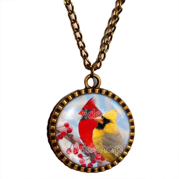 Red Cardinal Necklace Glass Pendant Fashion Jewelry Winter Snowy Cosplay Cute Gift Love Yellow Bird