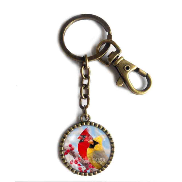 Red Cardinal Keychain Key Chain Key Ring Cute Keyring Car Winter Snowy Cosplay Cute Gift Love Yellow Bird