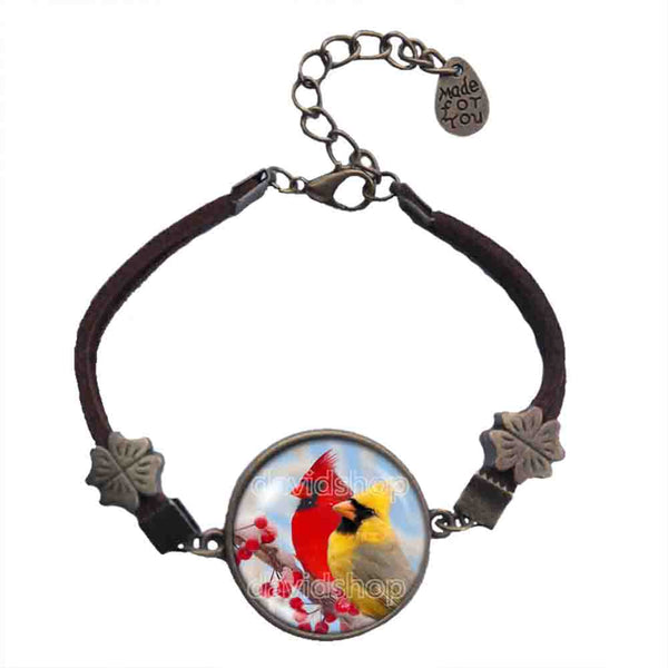 Red Cardinal Bracelet Glass Pendant Fashion Jewelry Winter Snowy Cosplay Cute Gift Love Yellow Bird