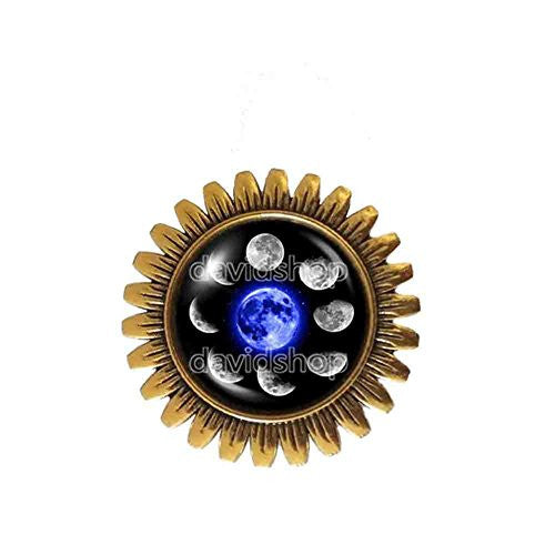 Moon Phases Brooch Badge Pin Fashion Jewelry Blue