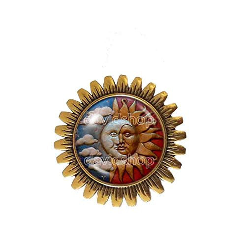 Sun Moon Brooch Badge Pin Face Kissing Charm Yoga Fashion Jewelry Cosplay