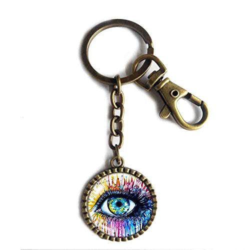 Throat Chakra Keychain Keyring Car Evil Eye Pendant Spiritual Eye Colorful