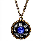 Moon Phases Necklace Pendant Fashion Jewelry Blue