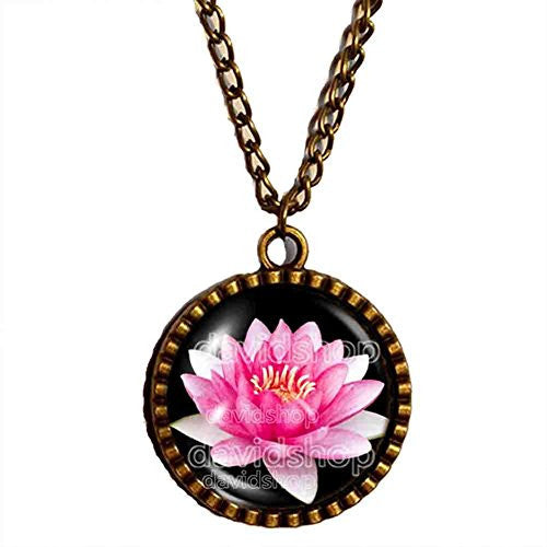 Lotus Flower Necklace Spring Poster Photo Symbol Pendant Fashion Jewelry Yoga Charms Woman